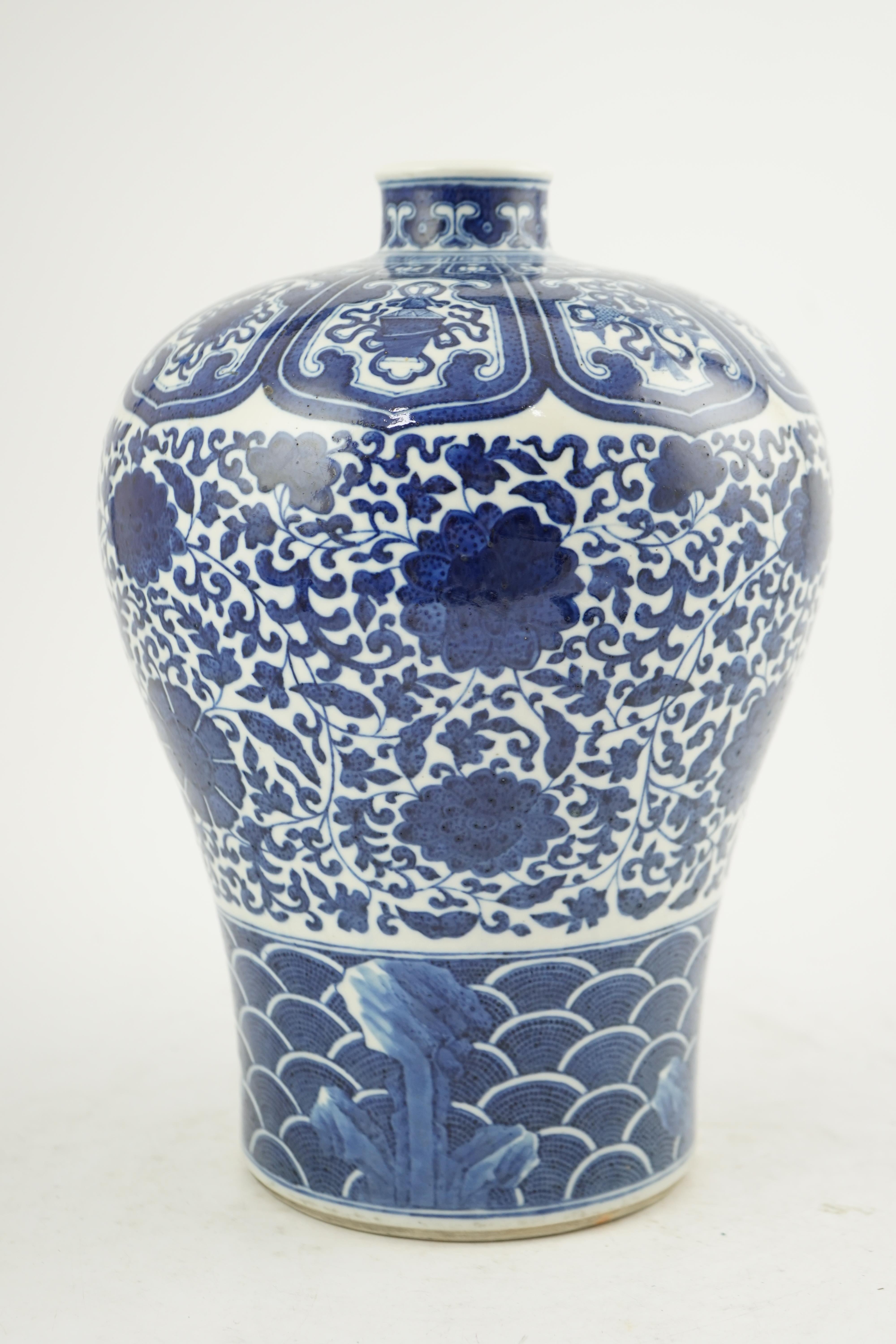 A Chinese blue and white meiping, Qianlong mark, early 20th century